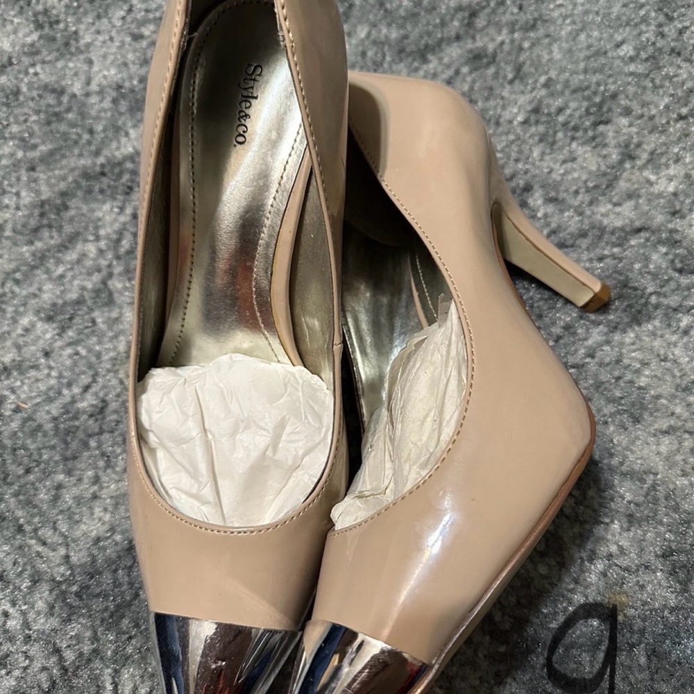 Style & Co. Nude Heels with Metallic Tips